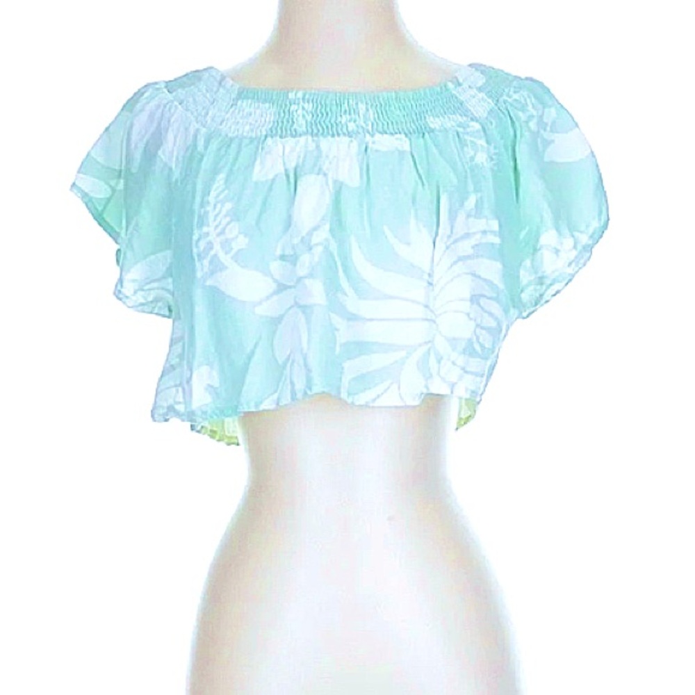 Kiwi & Punch  Aqua marine green Smocked Crop Flowy Blouse S 3/$15